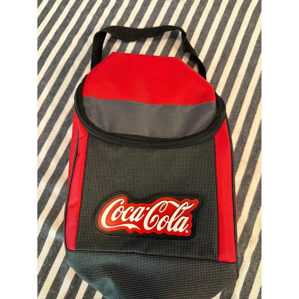 Coca-Cola Insulated Lunch Bag Red Black Grey Cooler Tote Bag with Logo Patch